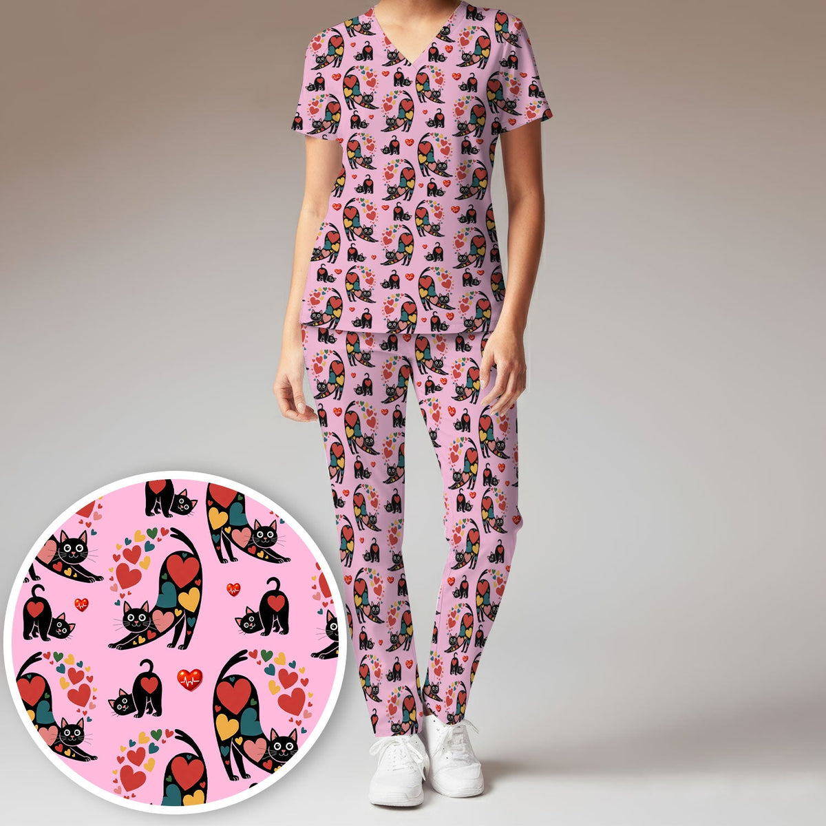 Cat Valentine Heart Nurse Scrub Set