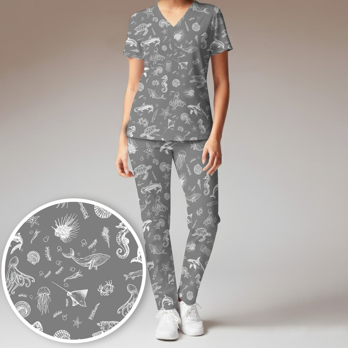 Marine Sea Life Nurse Scrub Set