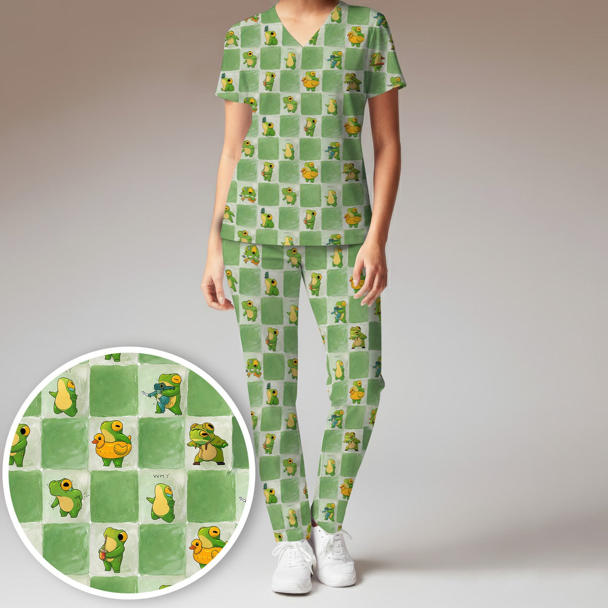 Frog Duck Checkerboard Nurse Scrub Set