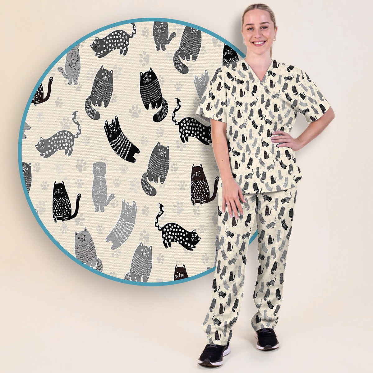 Cat Paw Print Nurse Scrub Set