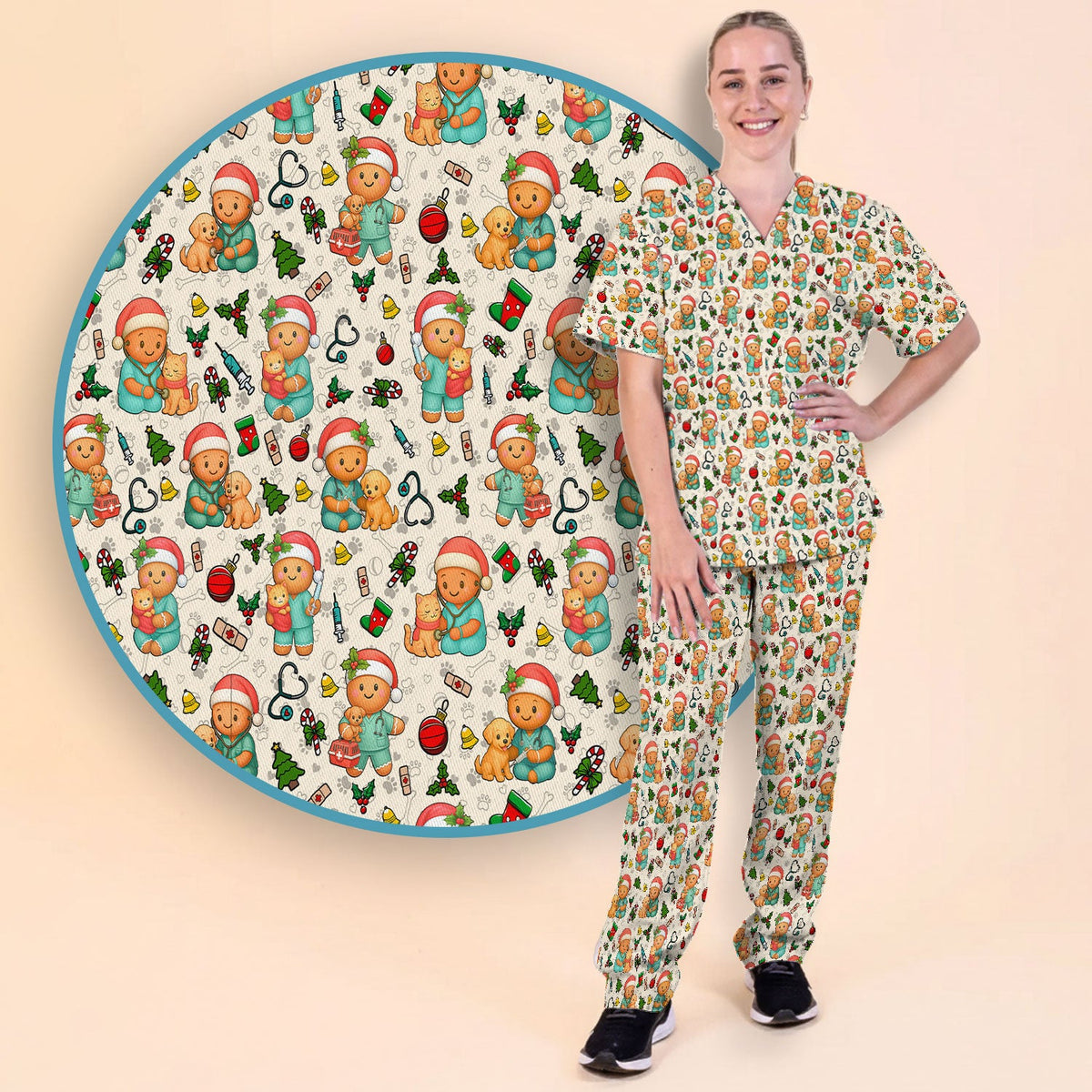 Gingerbread Pharmacy Scrub Set - Christmas Gift For Nurse