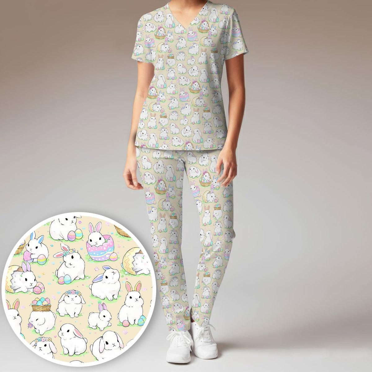Bunny Egg Nurse Scrub Set - Easter Gift