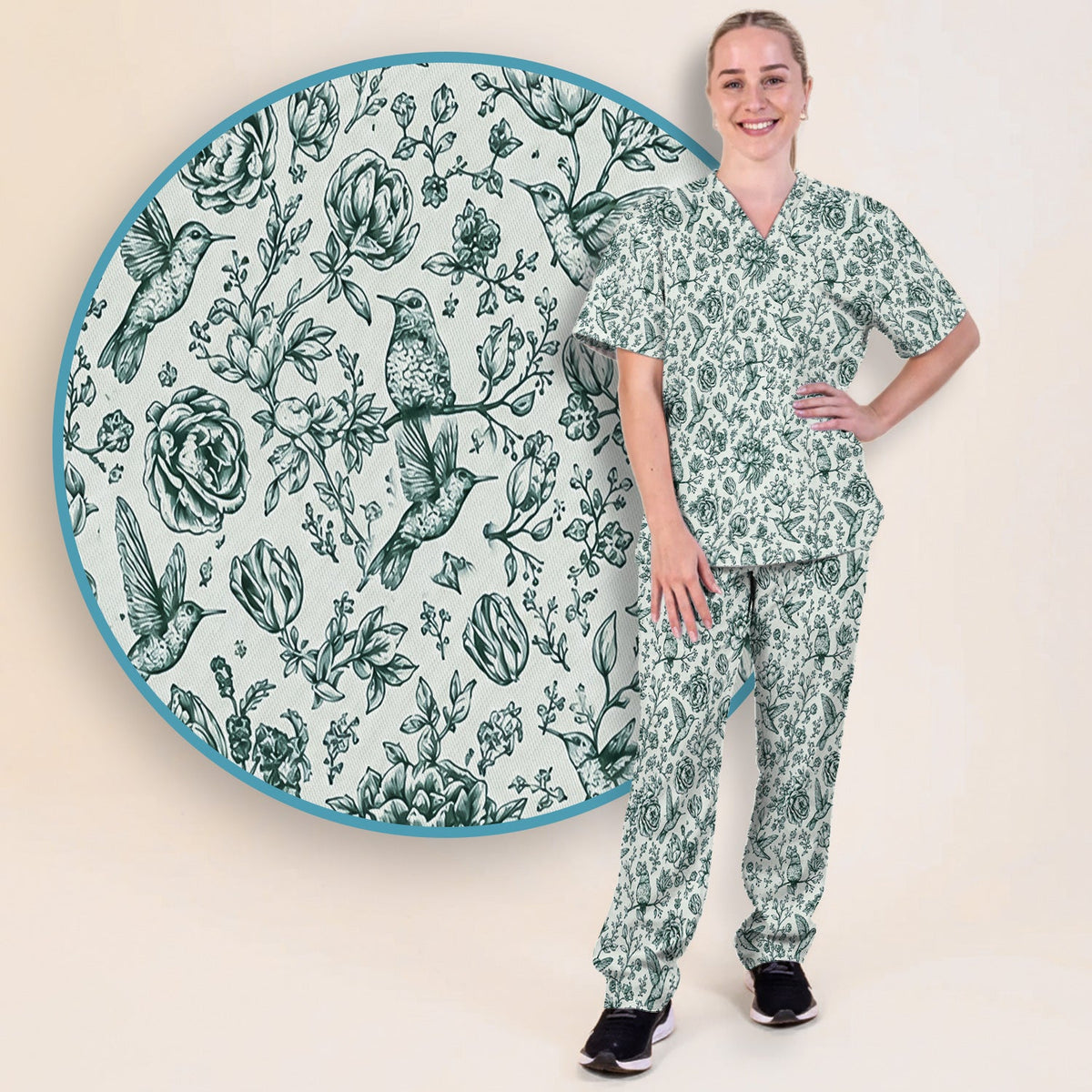 Vintage Hummingbird Nurse Scrub Set