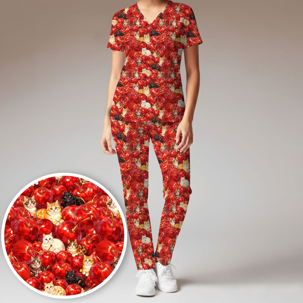 Cat Cherry Nurse Scrub Set