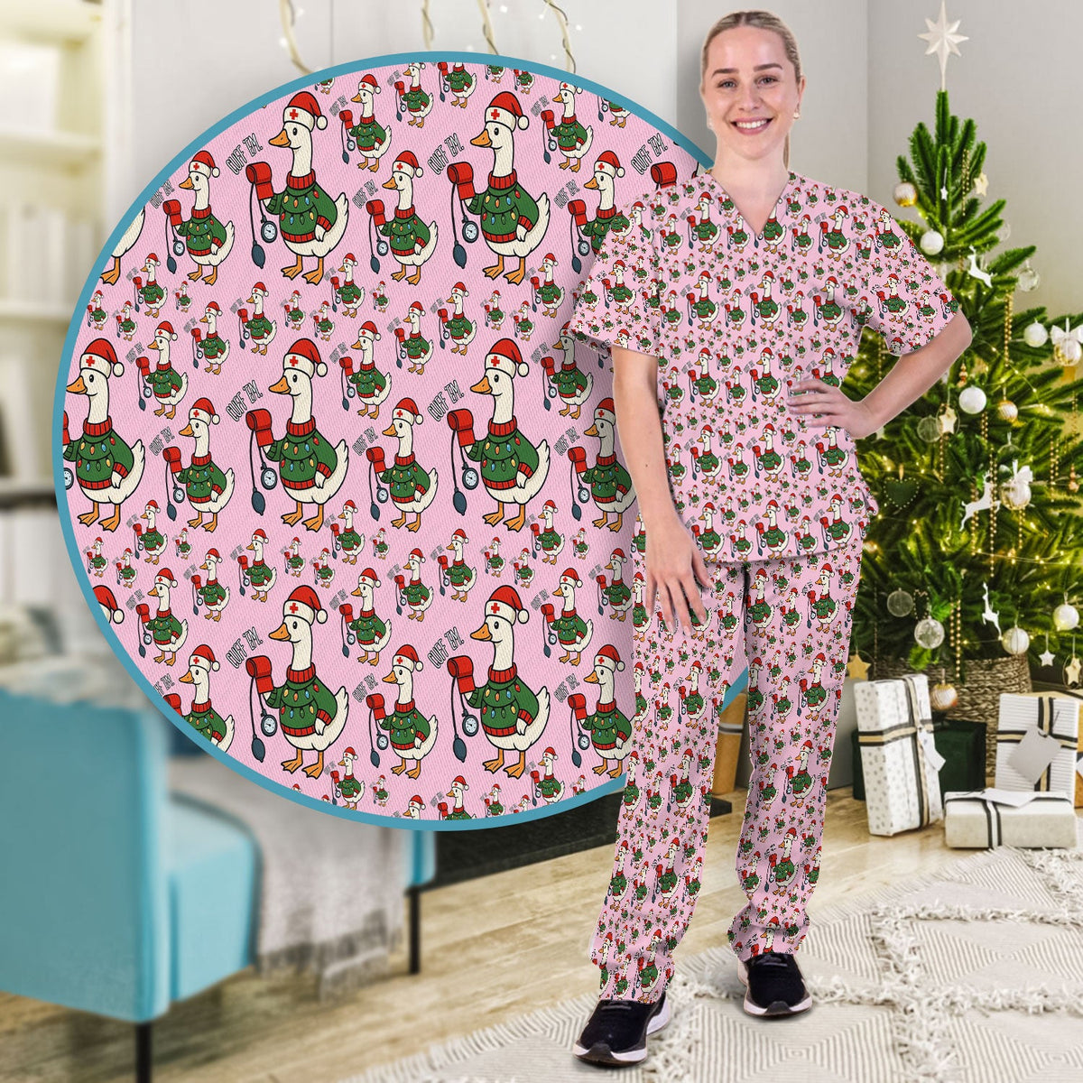 Christmas Duck Nurse Scrub Set