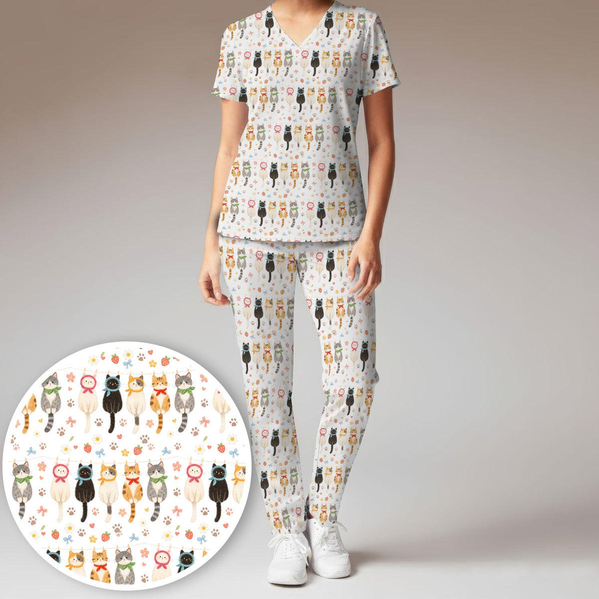 Cat Clothesline Nurse Scrub Set