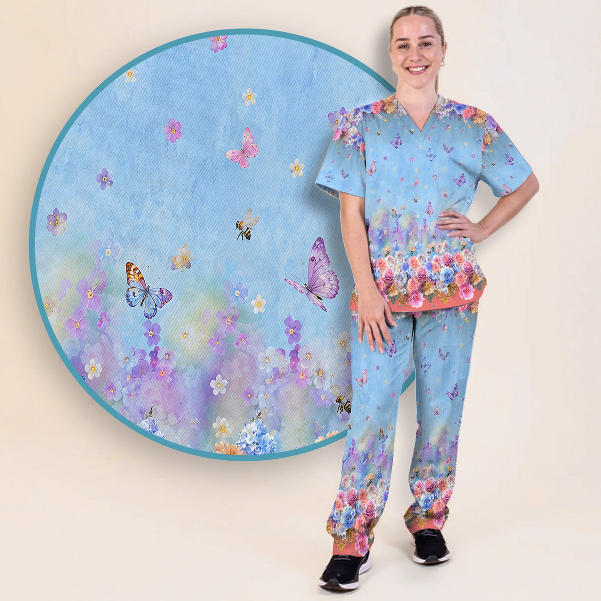 Pastel Flower Garden Nurse Scrub Set