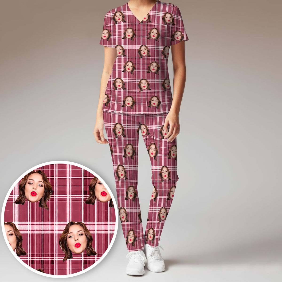 Personalized Photo Plaid Nurse Scrub Set