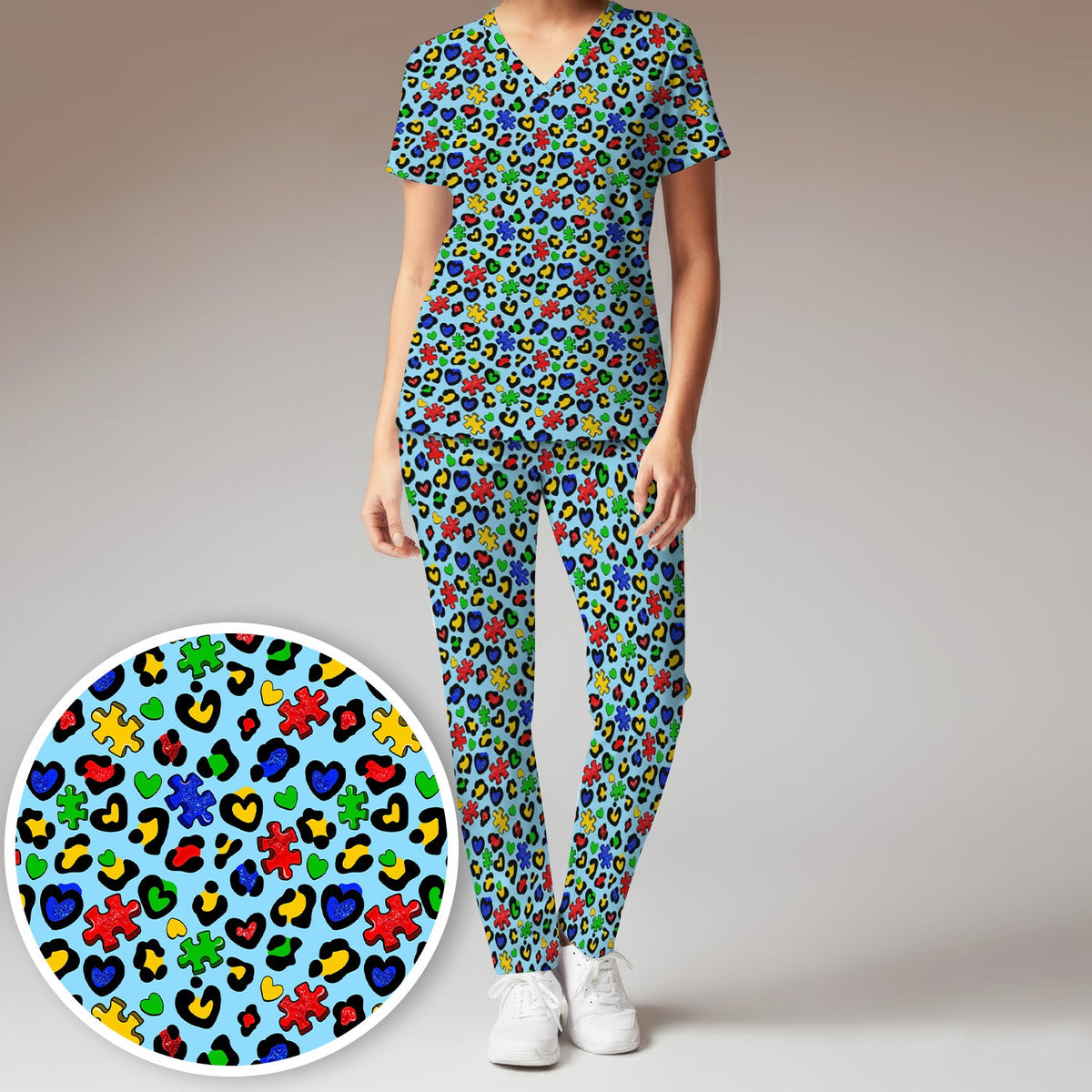 Puzzle Piece Heart Nurse Scrub Set