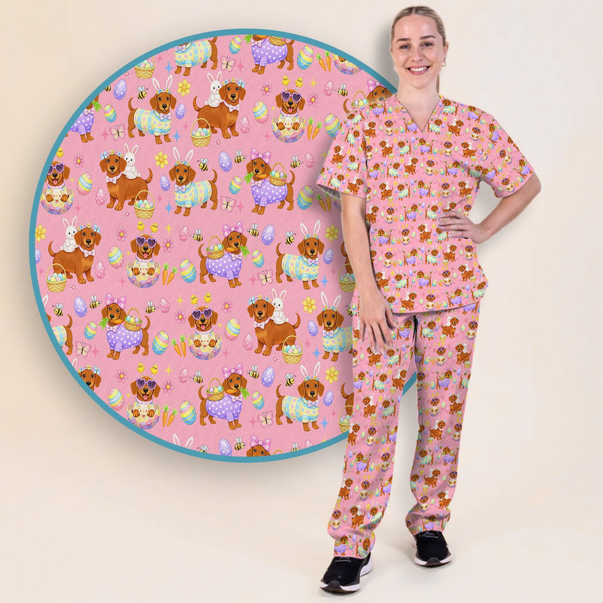 Easter Dachshund Nurse Scrub Set
