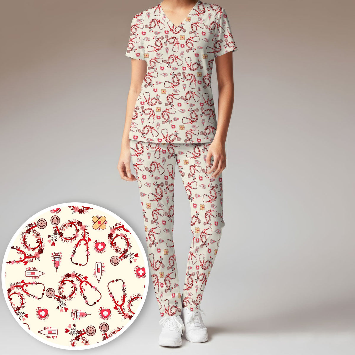 Heart Stethoscope Nurse Scrub Set