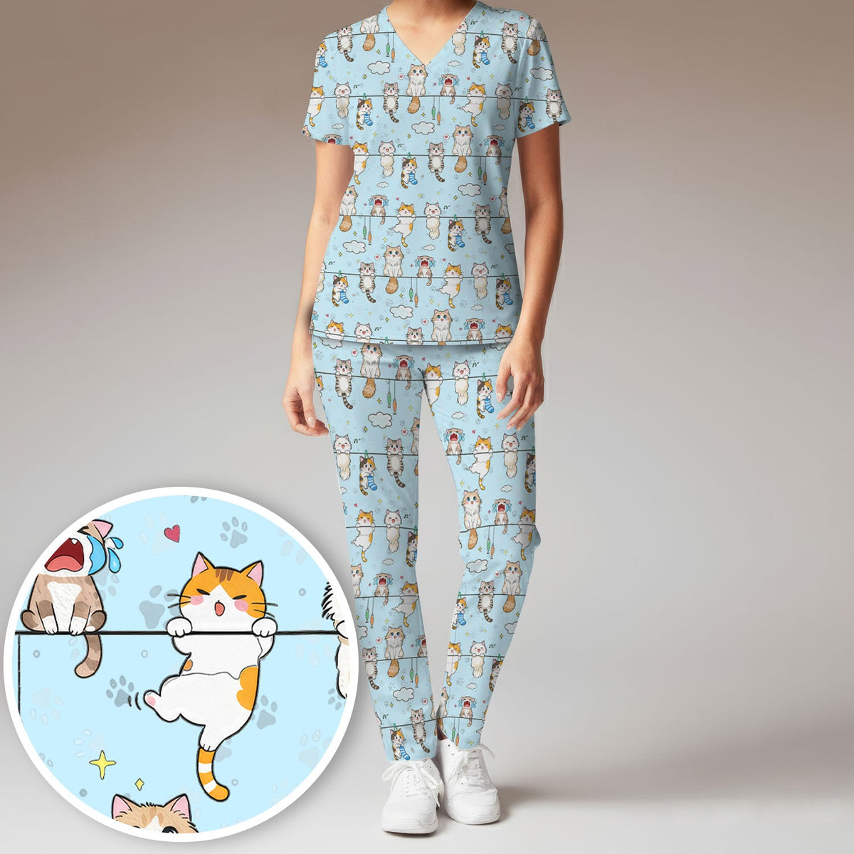 Cats With Cute Expressions Nurse Scrub Set