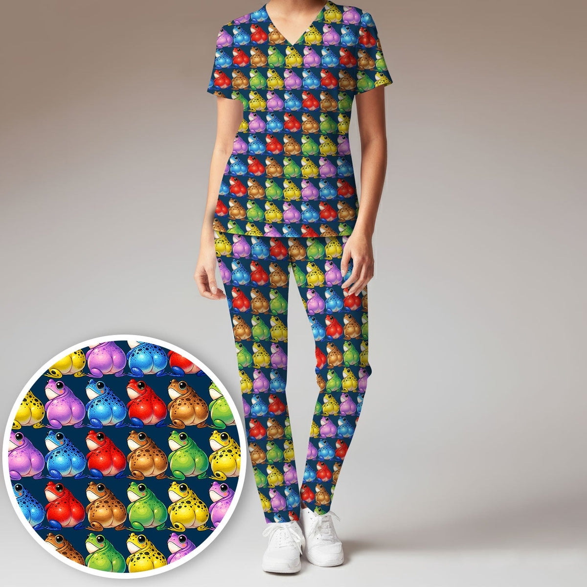 Colorful Frogs Nurse Scrub Set
