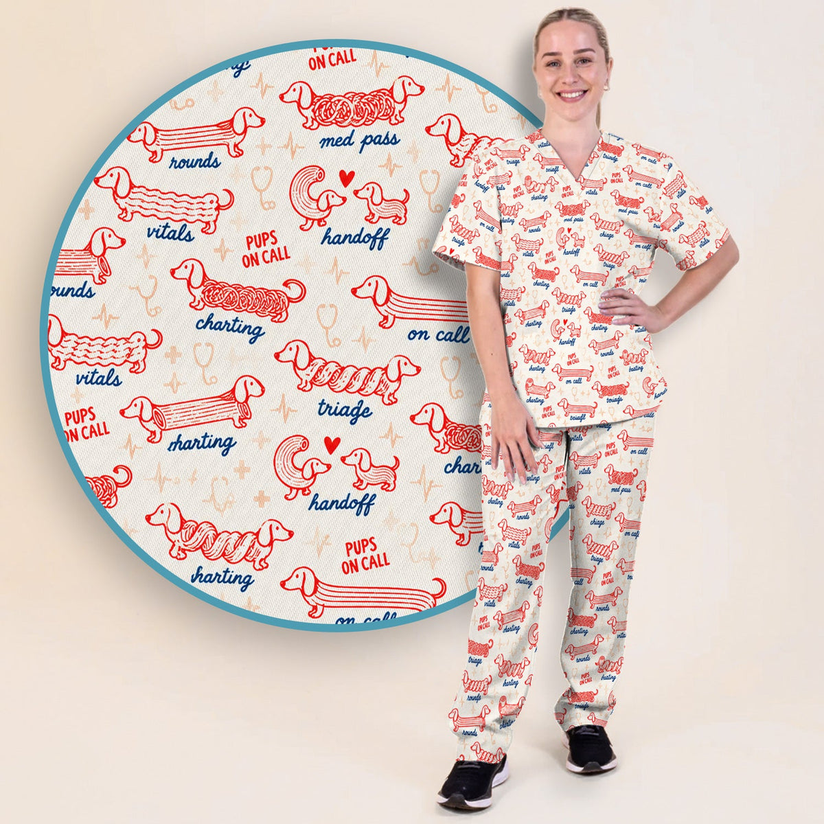 Pups On Call Dachshund Nurse Scrub Set