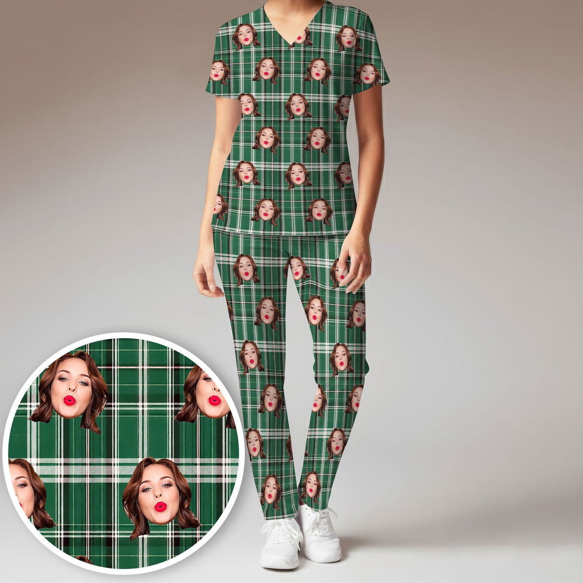 Personalized Photo Plaid Nurse Scrub Set