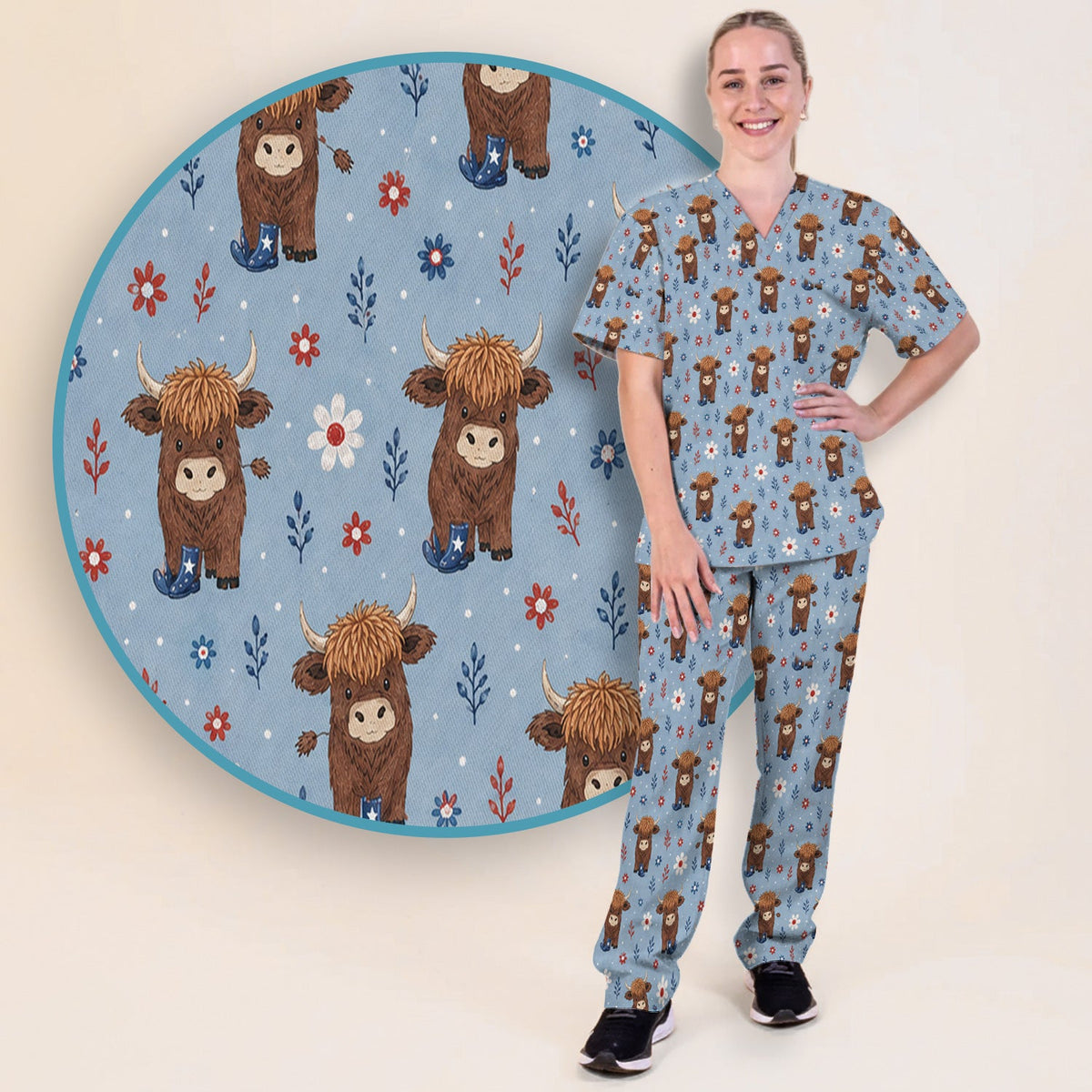 Floral Cowboy Boots Nurse Scrub Set