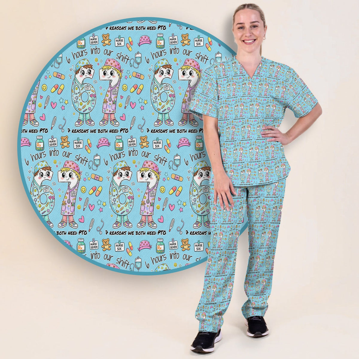 Six Hours Into Shift Blue Nurse Scrub Set
