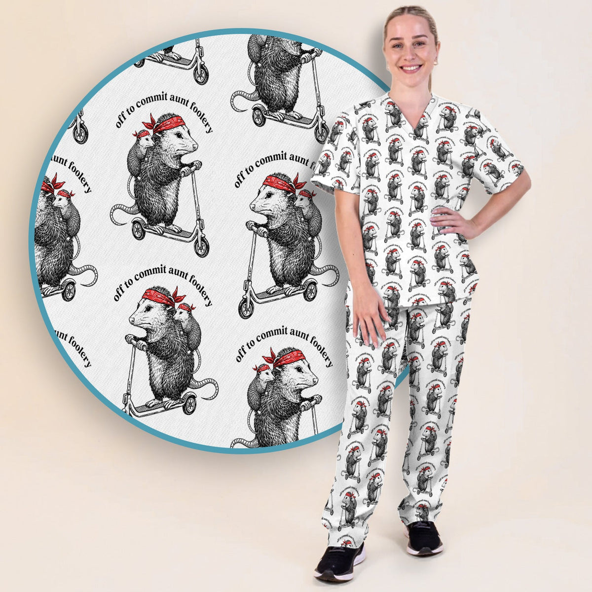 Aunt Foolery Opossum Nurse Scrub Set
