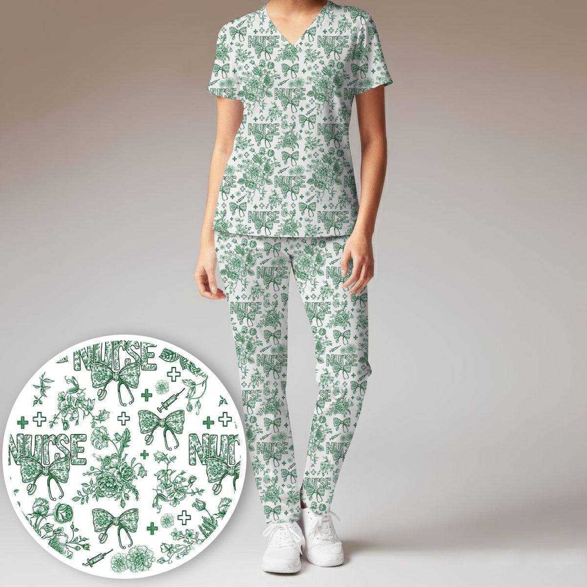 Toile De Jouy Floral Nurse Scrub Set