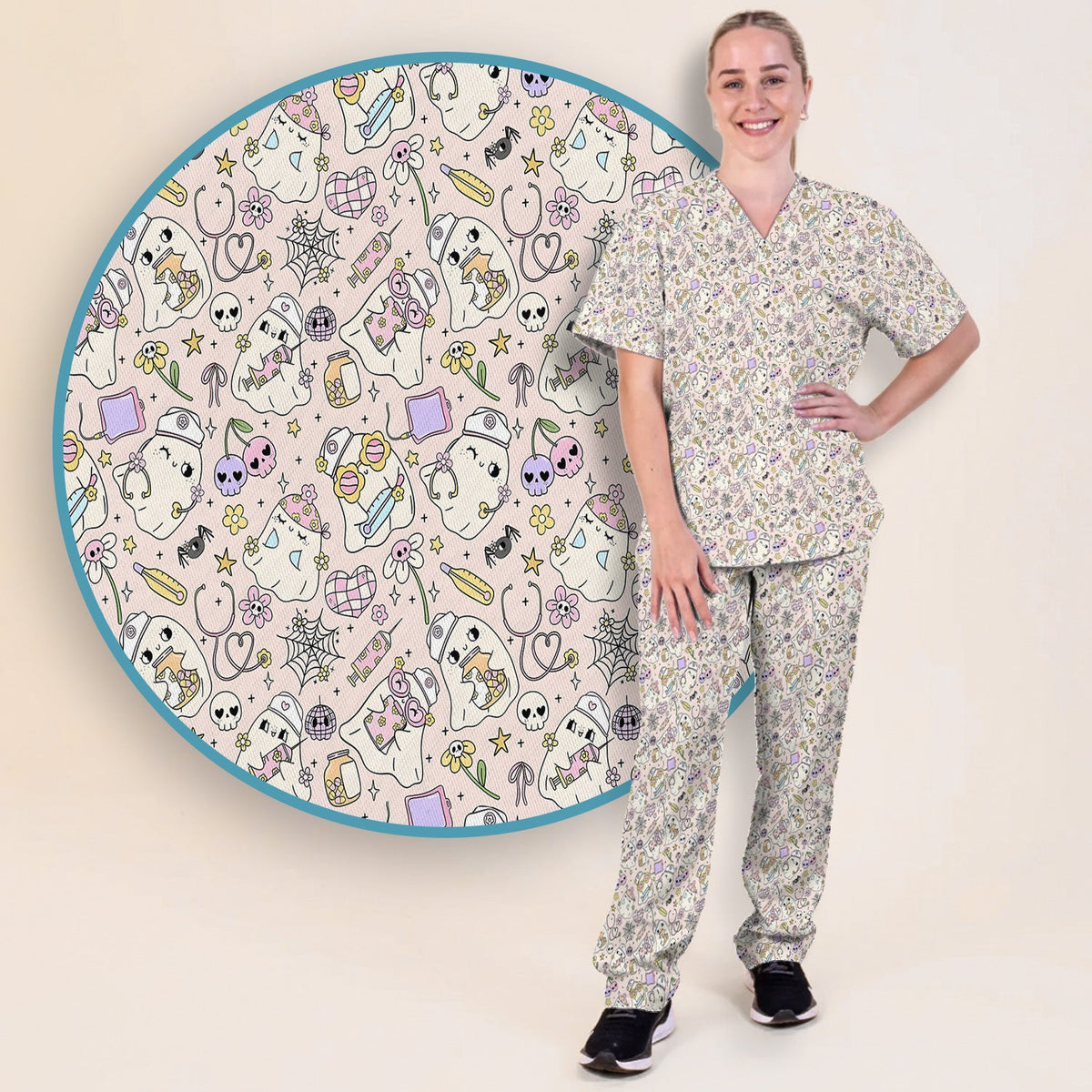 Halloween Ghosts Nurse Scrub Set