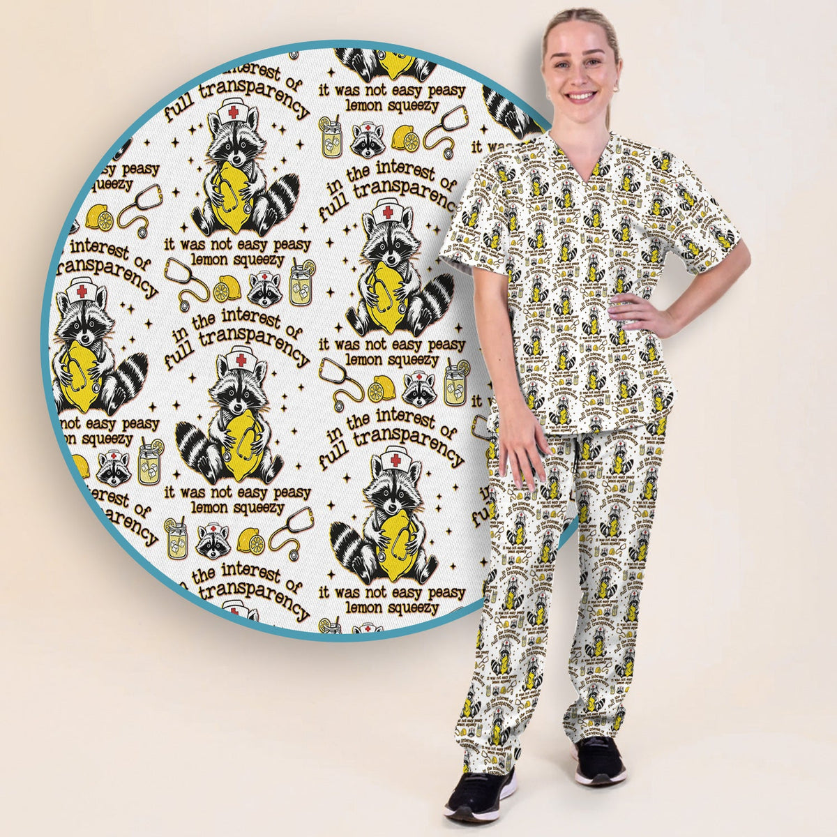 Raccoon Lemon Quote Nurse Scrub Set