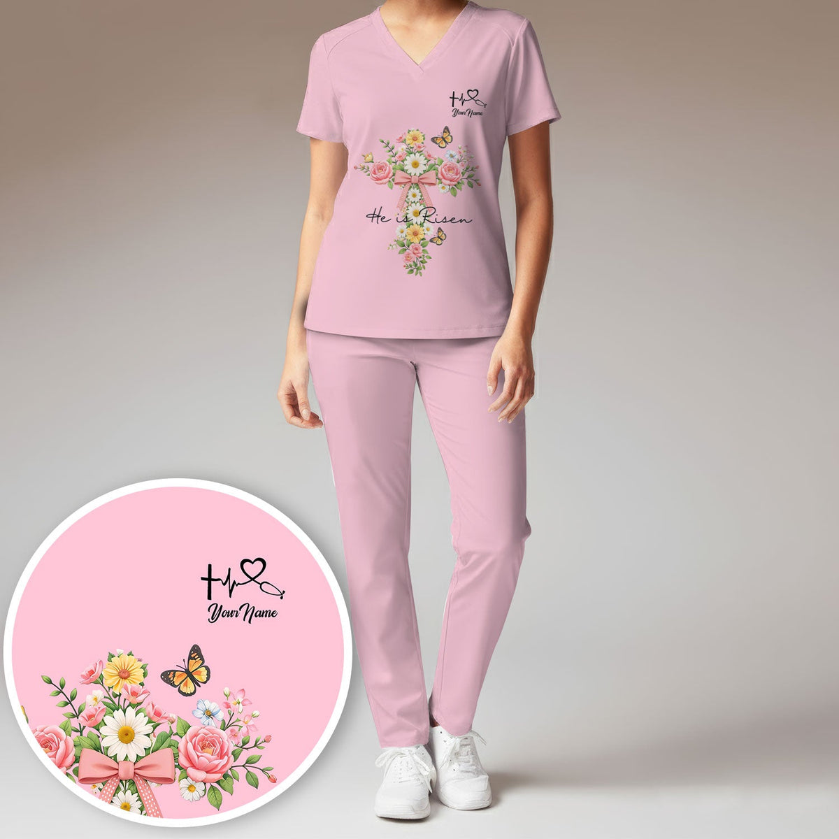 Personalized Easter Nurse He Is Risen Scrub Set