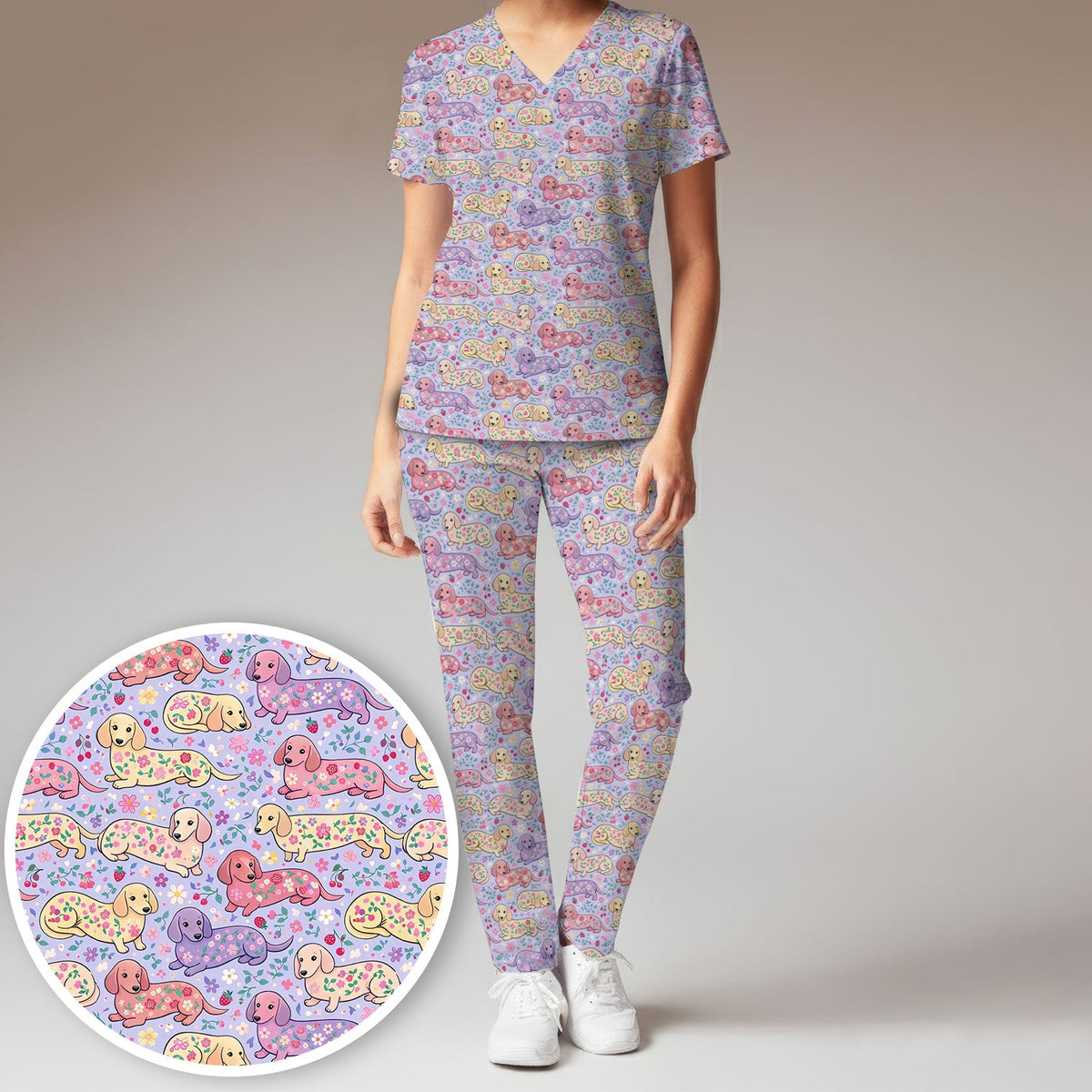 Dachshund Floral Nurse Scrub Set