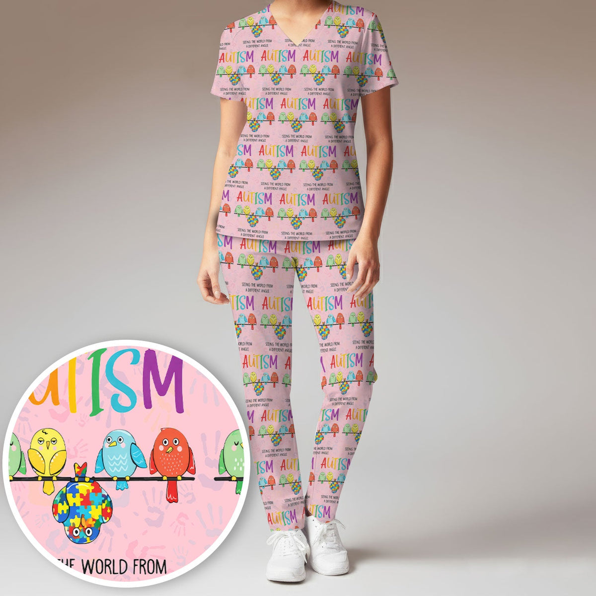 Autism Seeing The World From A Different Angle Nurse Scrub Set