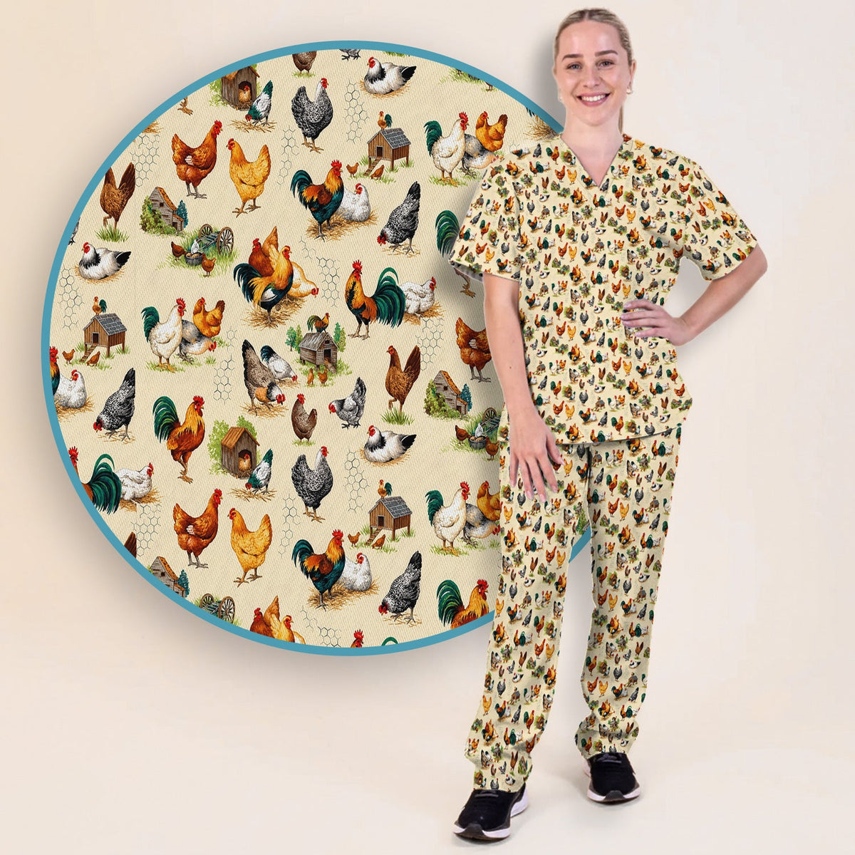 Farm Chicken Rooster Coop Nurse Scrub Set