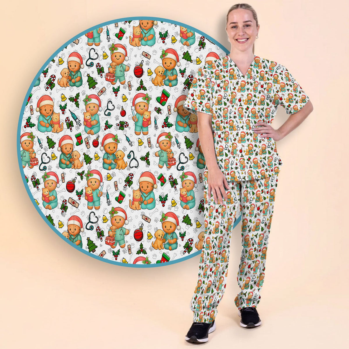Gingerbread Pharmacy Scrub Set - Christmas Gift For Nurse