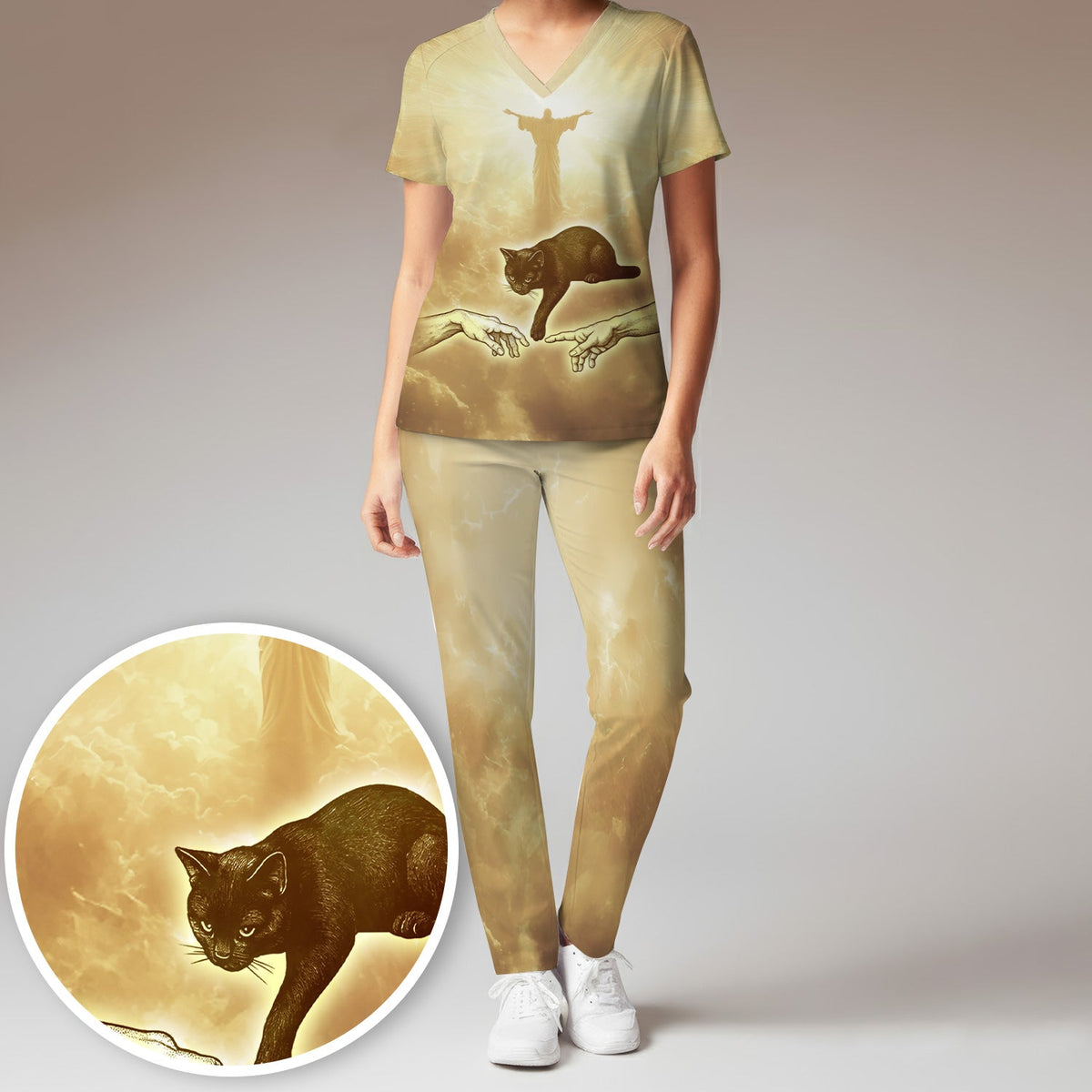 Golden Angel Cat Nurse Scrub Set