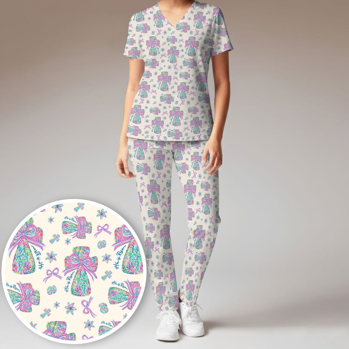 Colorful Bow Nurse Scrub Set