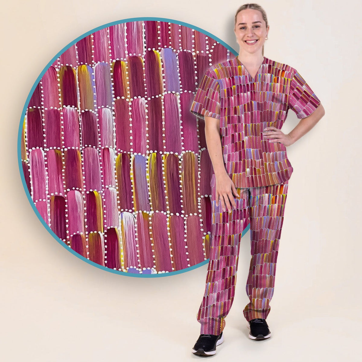 Colorful Abstract Brushstroke Dotted Nurse Scrub Set