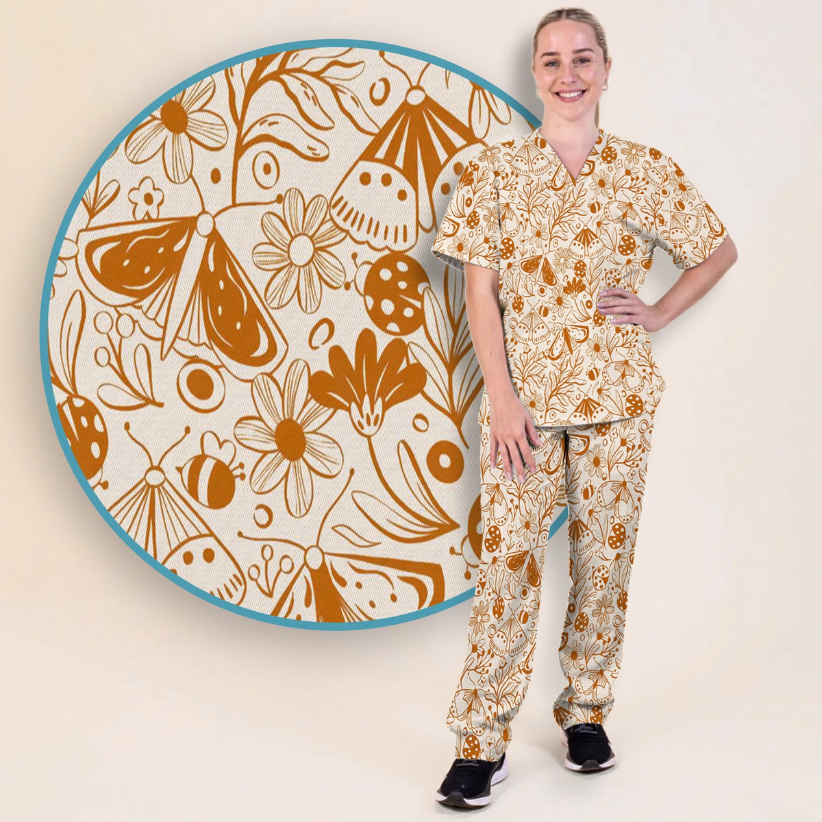 Butterfly Ladybug Floral Garden Nurse Scrub Set