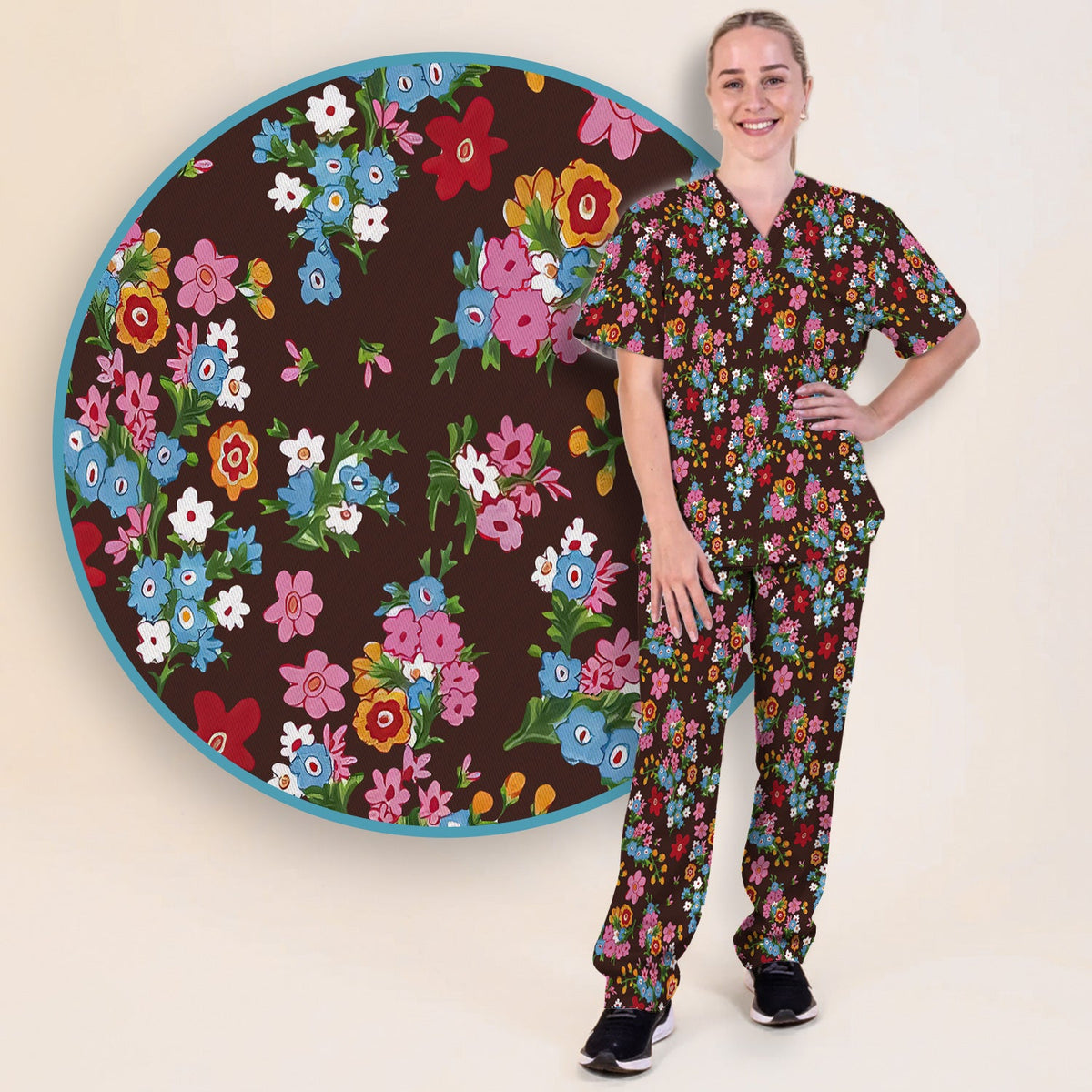 Vintage Floral Bouquet Nurse Scrub Set