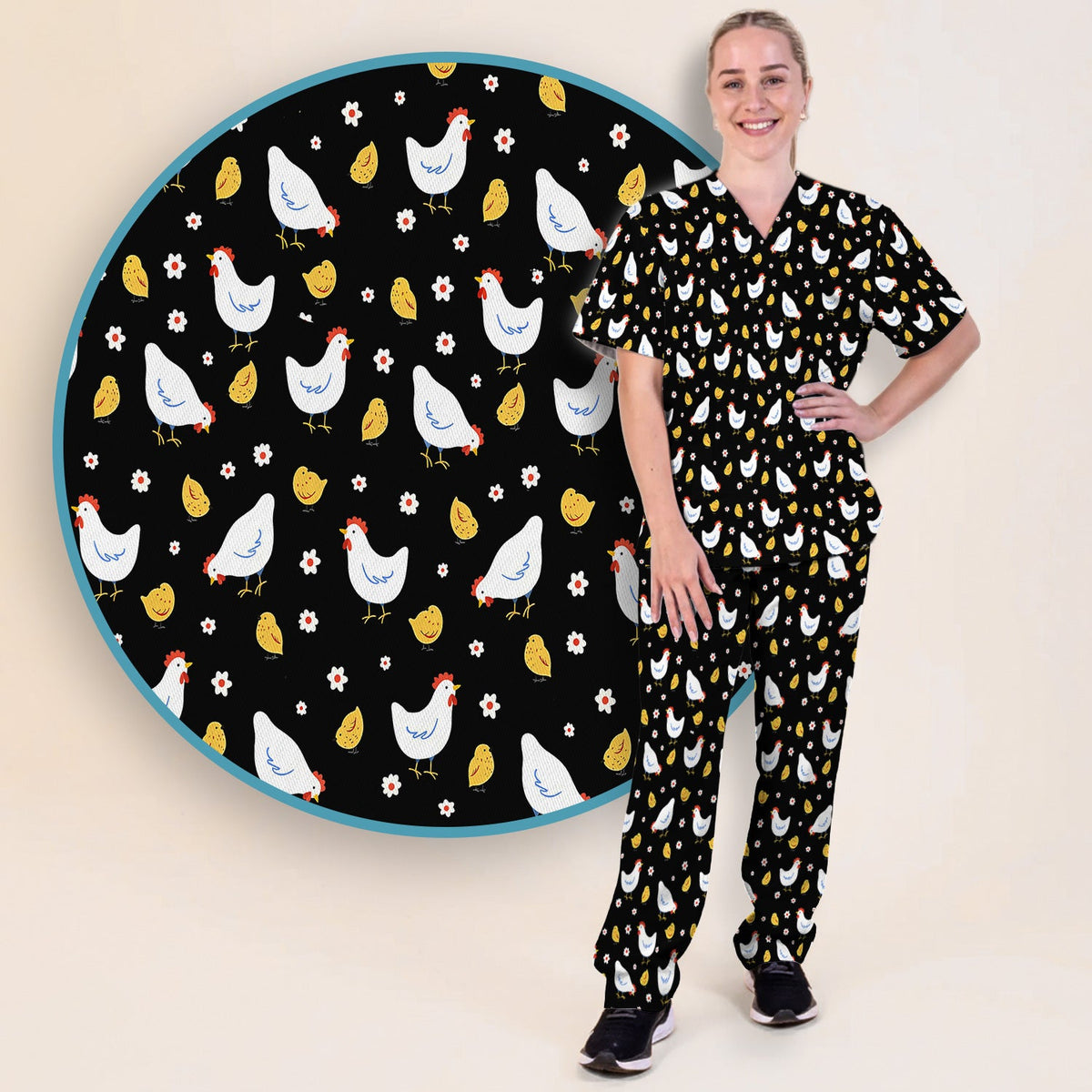 Chicken And Cute Chicks Nurse Scrub Set