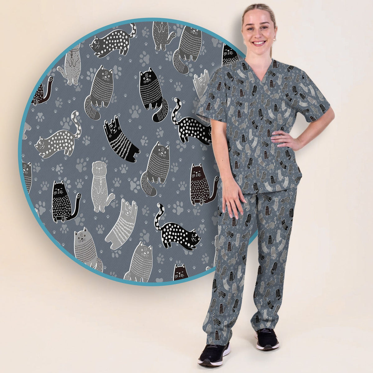 Cat Paw Print Nurse Scrub Set