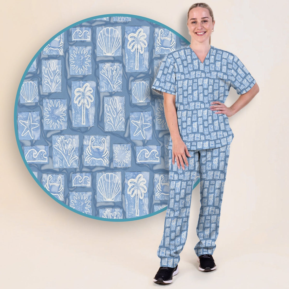 Coastal Seashell Starfish Nurse Scrub Set