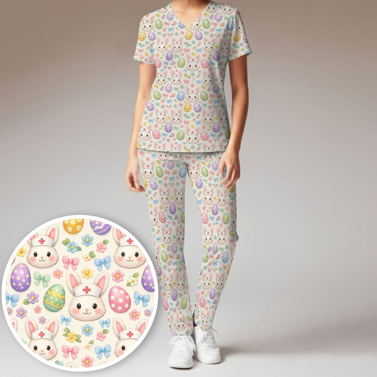Bunny Egg Nurse Scrub Set