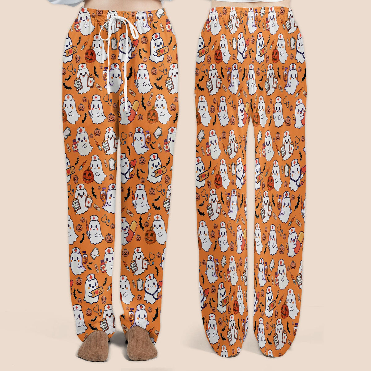 Pumpkin Ghost Nurse Scrub Set - Halloween Gift