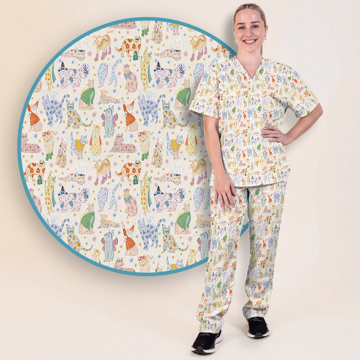 Colorful Cats Nurse Scrub Set