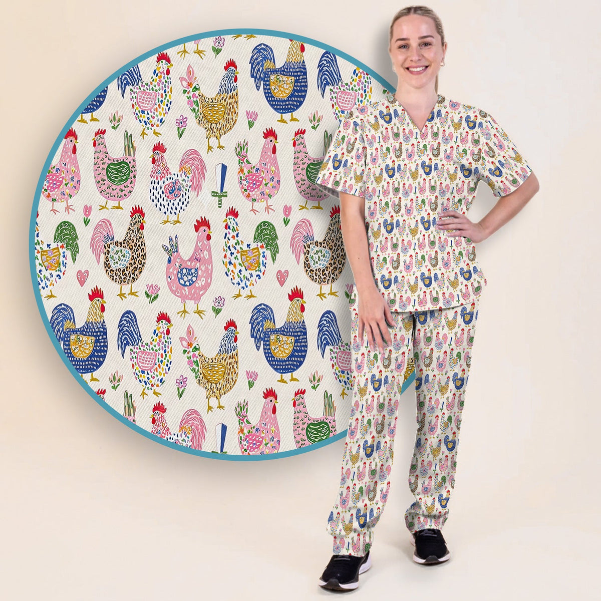 Chicken Rooster Nurse Scrub Set