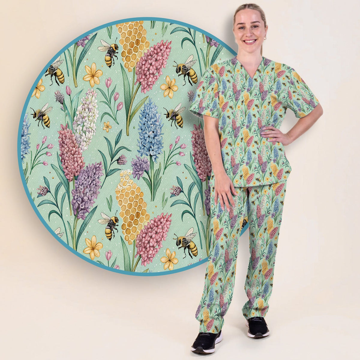 Pastel Wildflower Honeybee Nurse Scrub Set