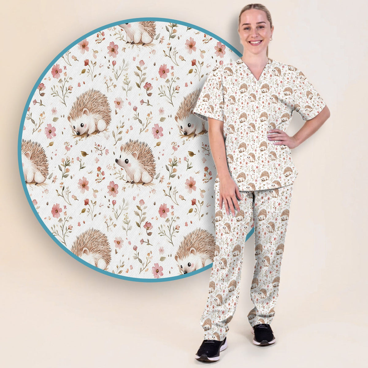 Hedgehog Wildflower Garden Nurse Scrub Set