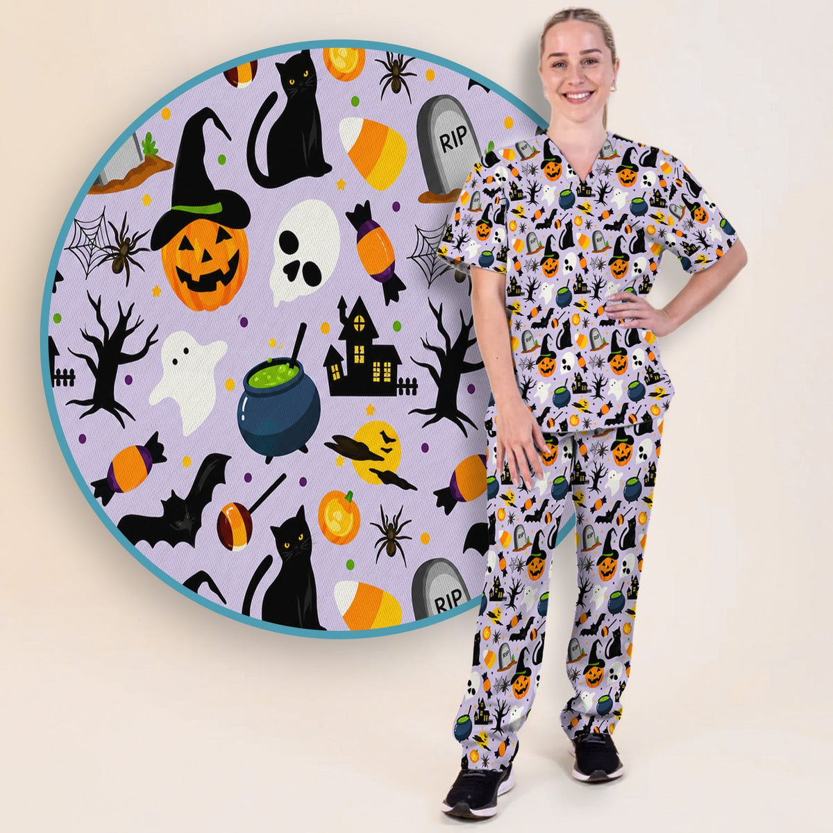 Ghost Pumpkin Witch Nurse Scrub Set - Halloween Gift