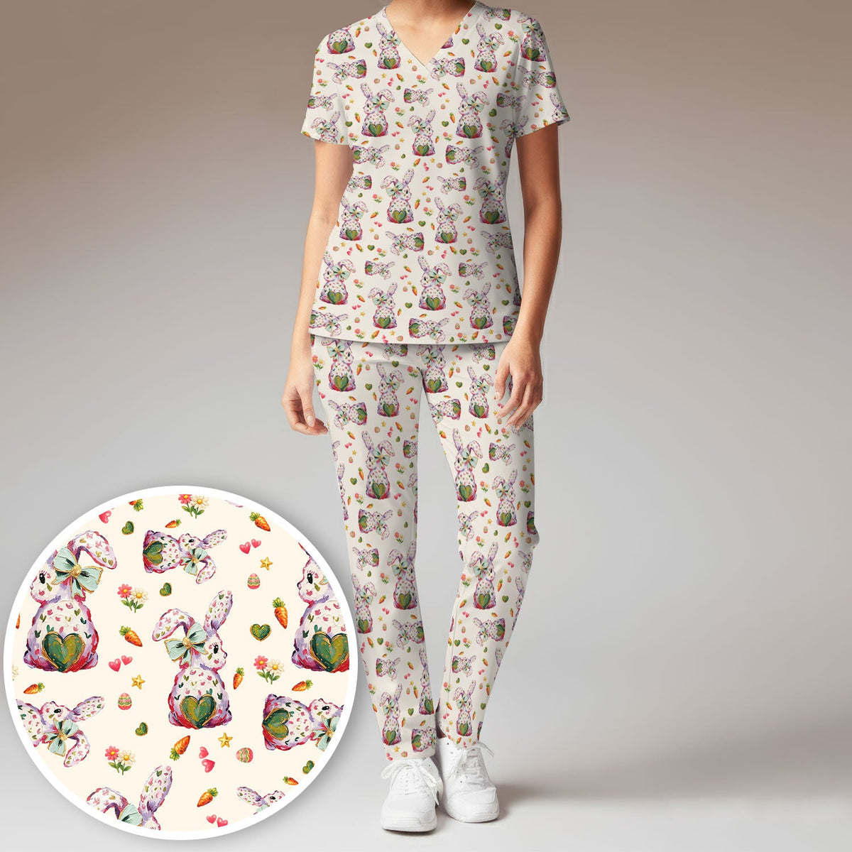 Pastel Bunny Easter Nurse Scrub Set