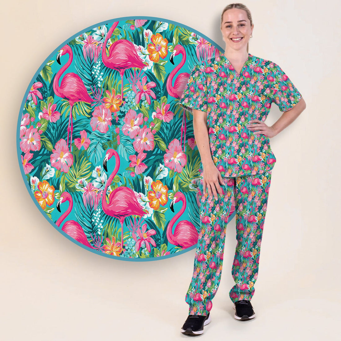 Tropical Flamingo Floral Nurse Scrub Set