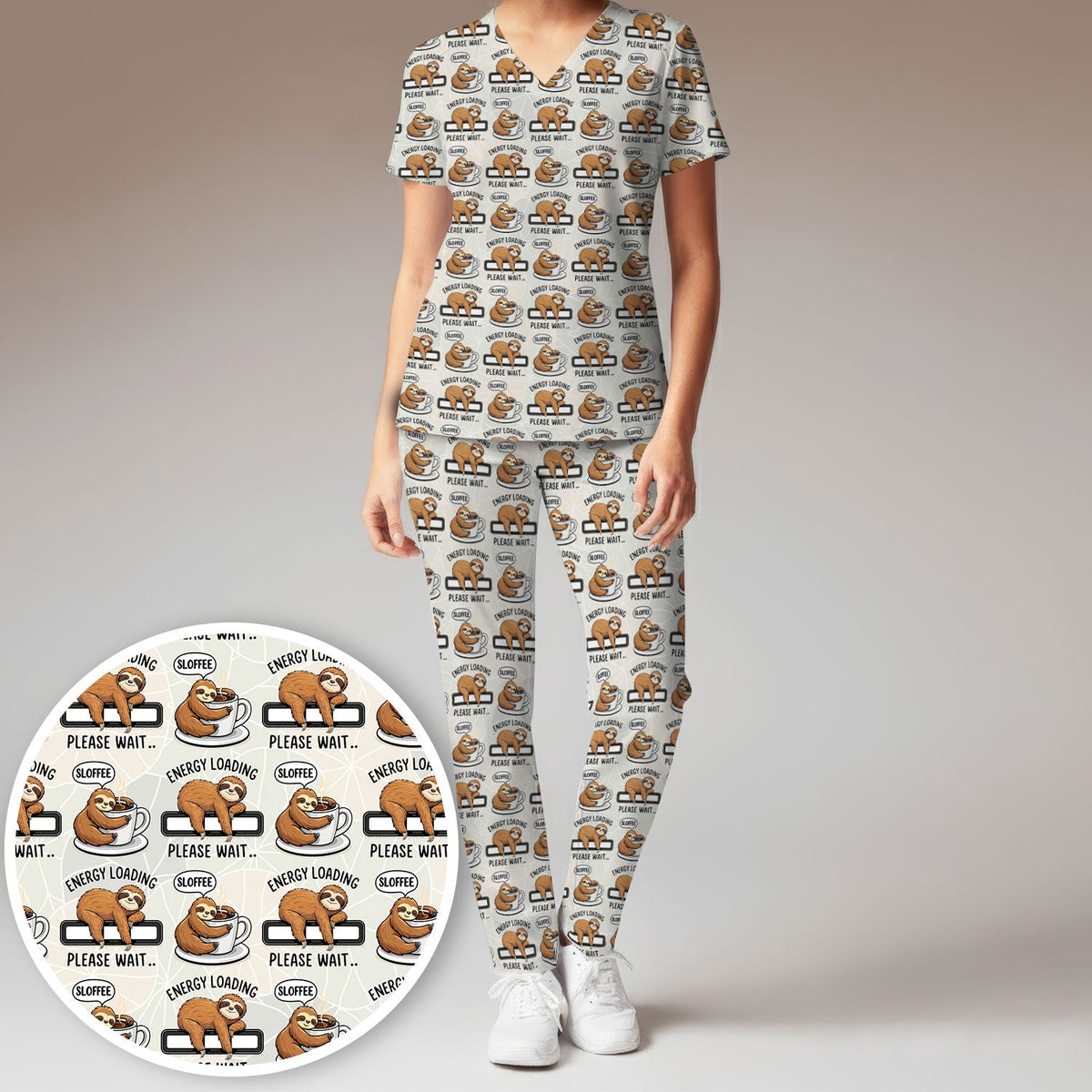 Sloth Coffee Energy Nurse Scrub Set