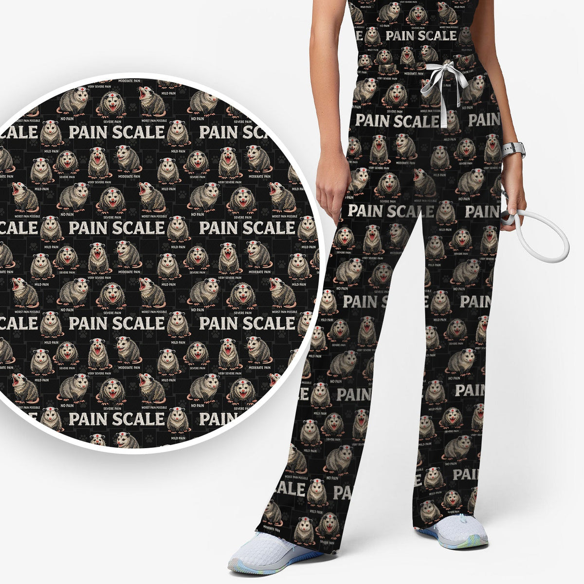 Edgy Possum Pain Scale Nurse Scrub Set