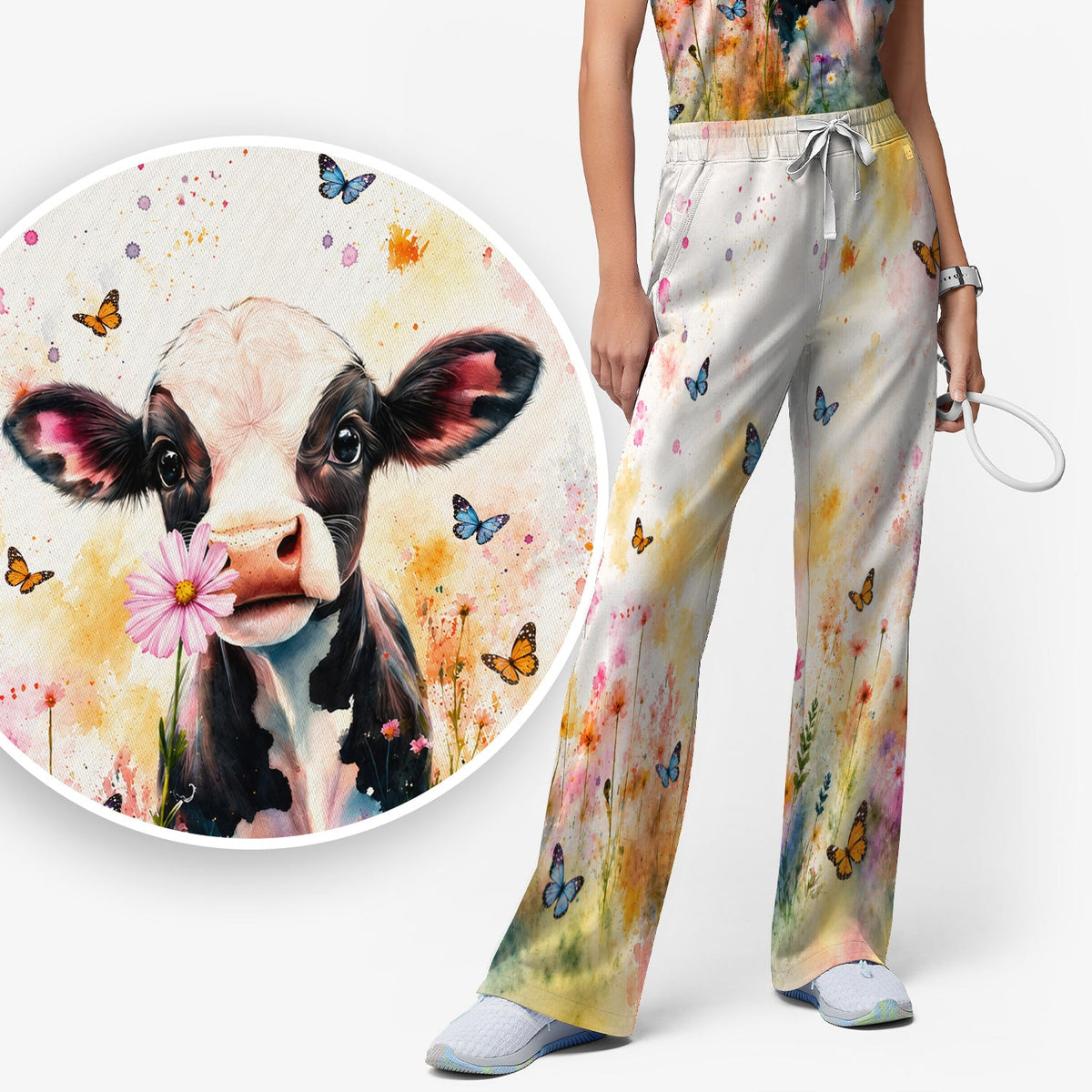 Butterfly Baby Cow Nurse Scrub Set